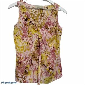 LOFT SleevelessWatercolor Floral Blouse Top SP PS Career Office Corpcore